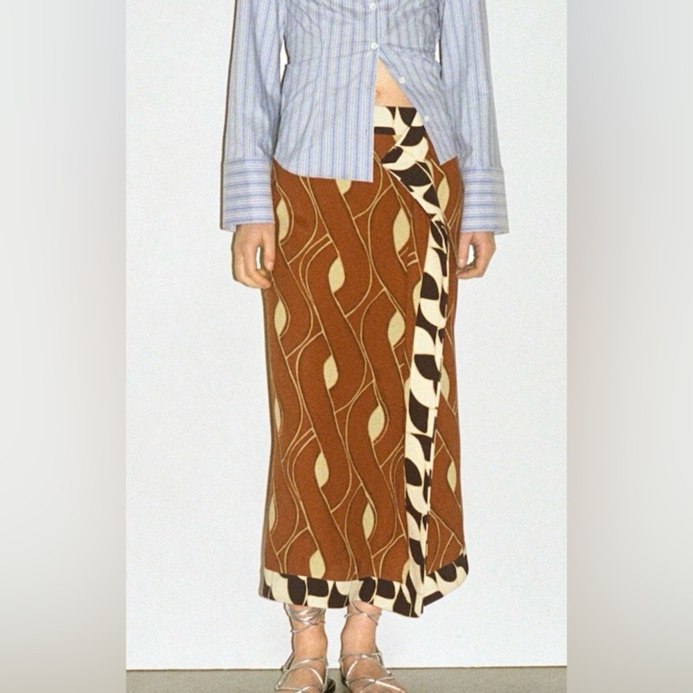 Mango Brown Patterned Women's Skirt NWT